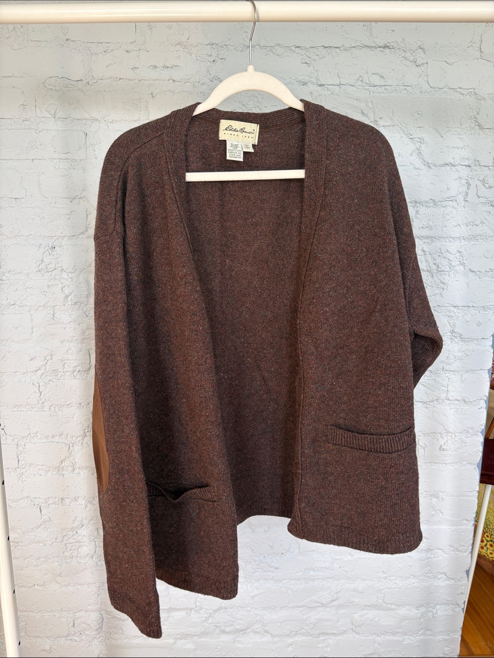 Eddie Bauer Brown Open-Front Cardigan with Elbow Patches